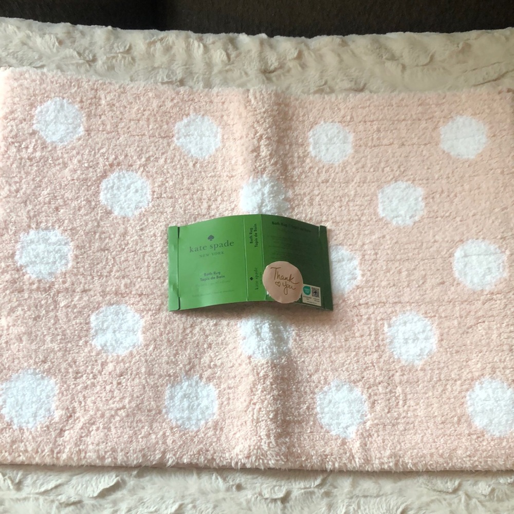 kate spade Pink and White Polka Dot Plush Bath Rug
